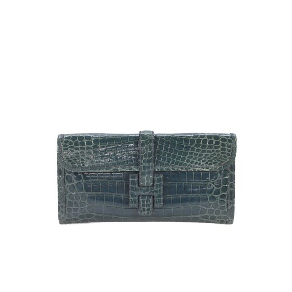 Hermes Womens Bleu Izmir Crocodilus Niloticus Jige Elan Clutch Handbag - Picture 1 of 10
